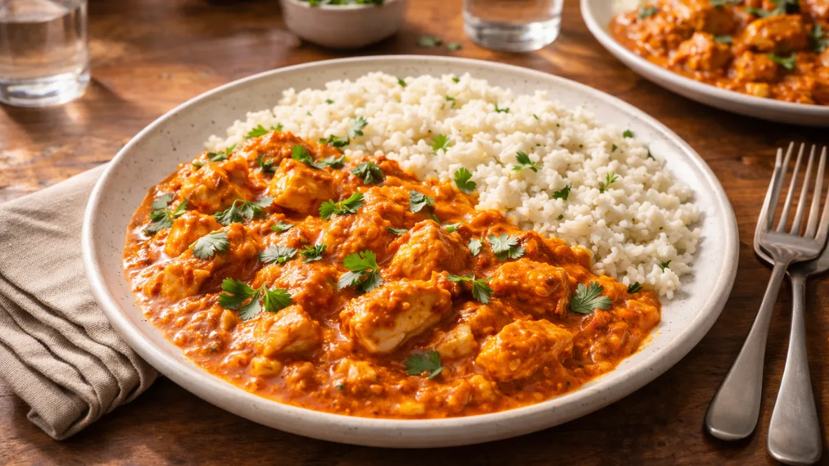 تقديم دجاج بالزبدة الكيتو مع أرز قرنبيط في جو عائلي دافئ