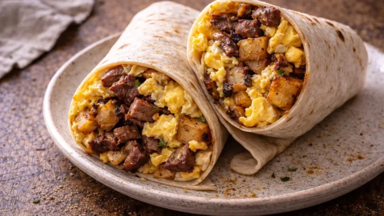 بوريتو إفطار محشو بكارني أسادا والبيض والبطاطس