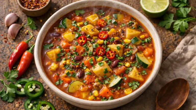 شوربة خضار حارة مع البطاطس بقوام غني.