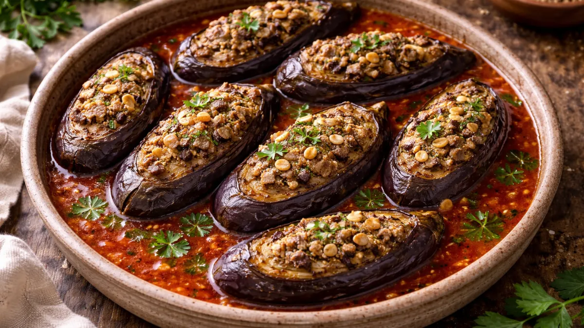 شيخ المحشي اللبناني بالباذنجان في صلصة طماطم غنية.