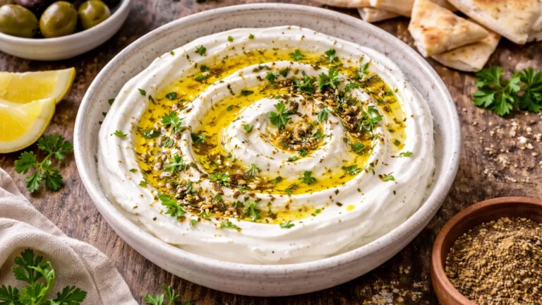 لبنة لبنانية منزلية مقدمة بزيت الزيتون.