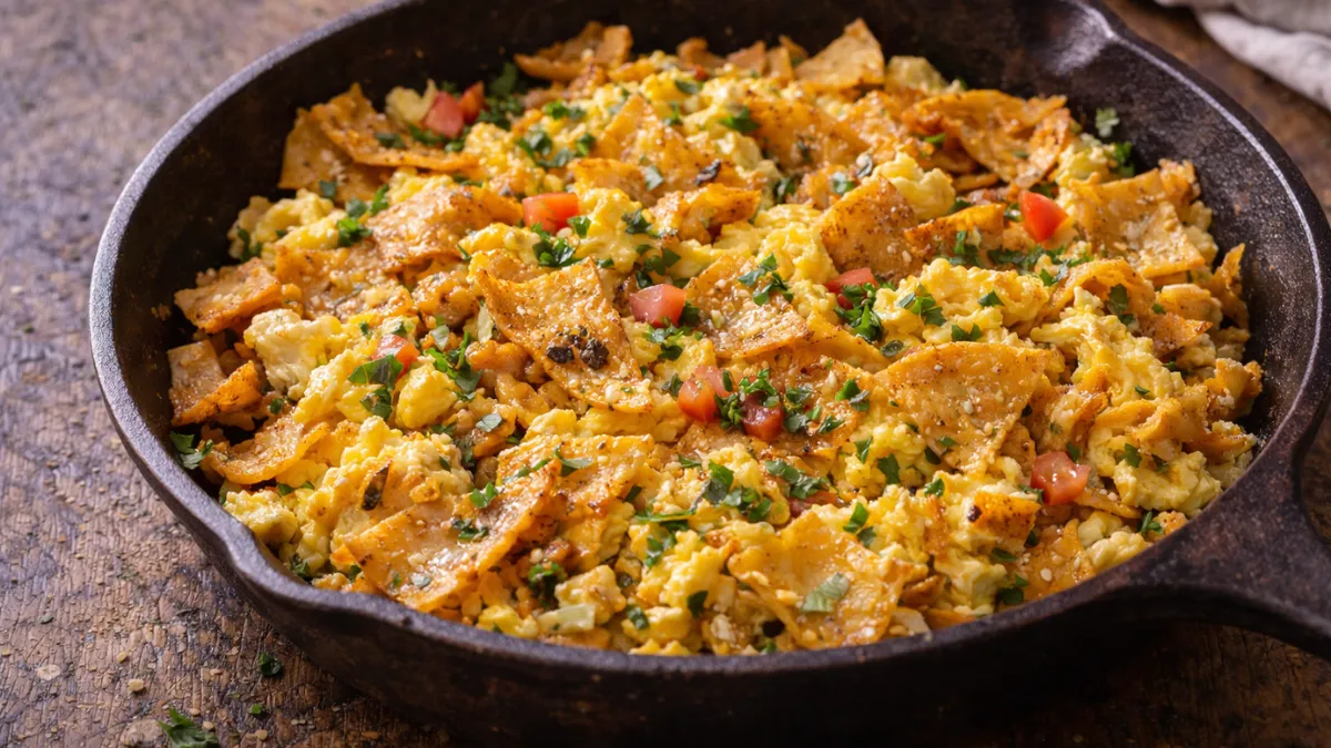 طبق ميغاس مكسيكي سهل محضر بالبيض وتورتيلا الذرة