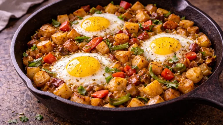 هاش إفطار مكسيكي بالبطاطس والخضار والبيض