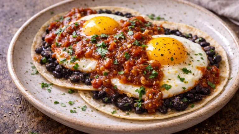 طبق هويفوس رانشيروس بالفاصوليا السوداء والبيض مع صلصة الطماطم