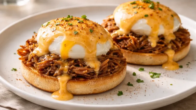 طبق بيض بندكت بالكَرنيتاس مع صلصة هولنديز بالتشيبوتلي وصفار سائل